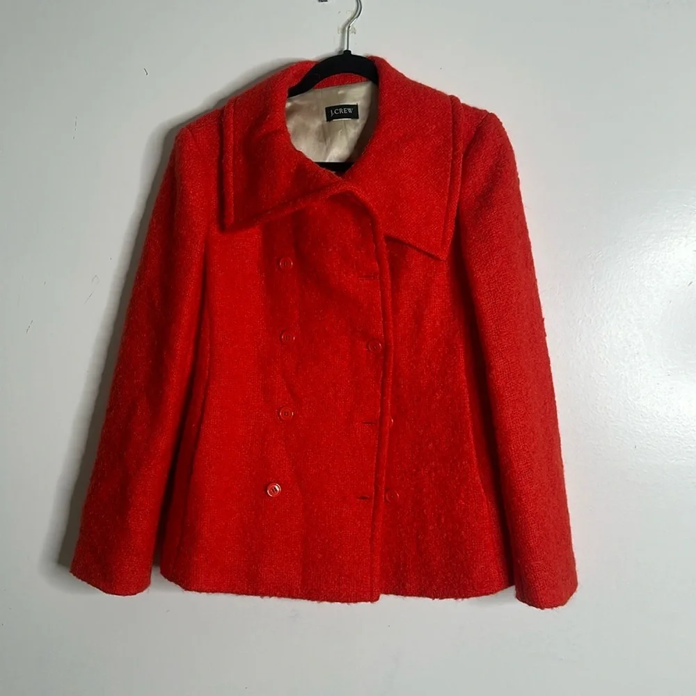 J crew orange red Lucile mohair wool double breast jacket size 8